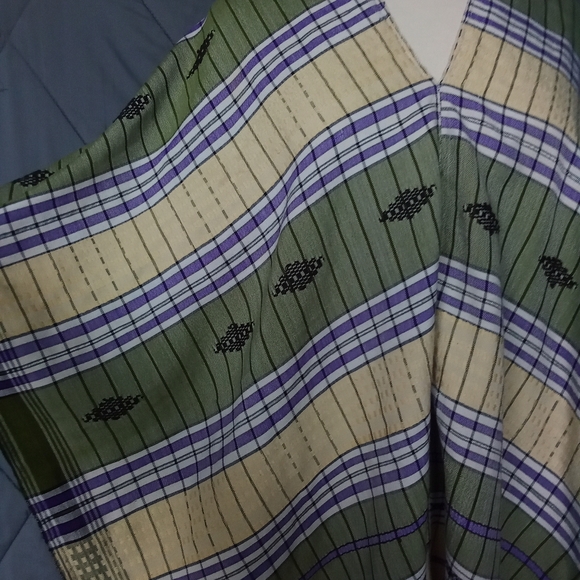 Large Multi Colored Poncho Stripes & Tassels V Neck Style Purple Green Yellow - Picture 5 of 10